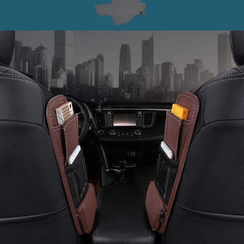 Multifunctional leather car side pocket storage bag in wine red, hook type, fitted to middle seat