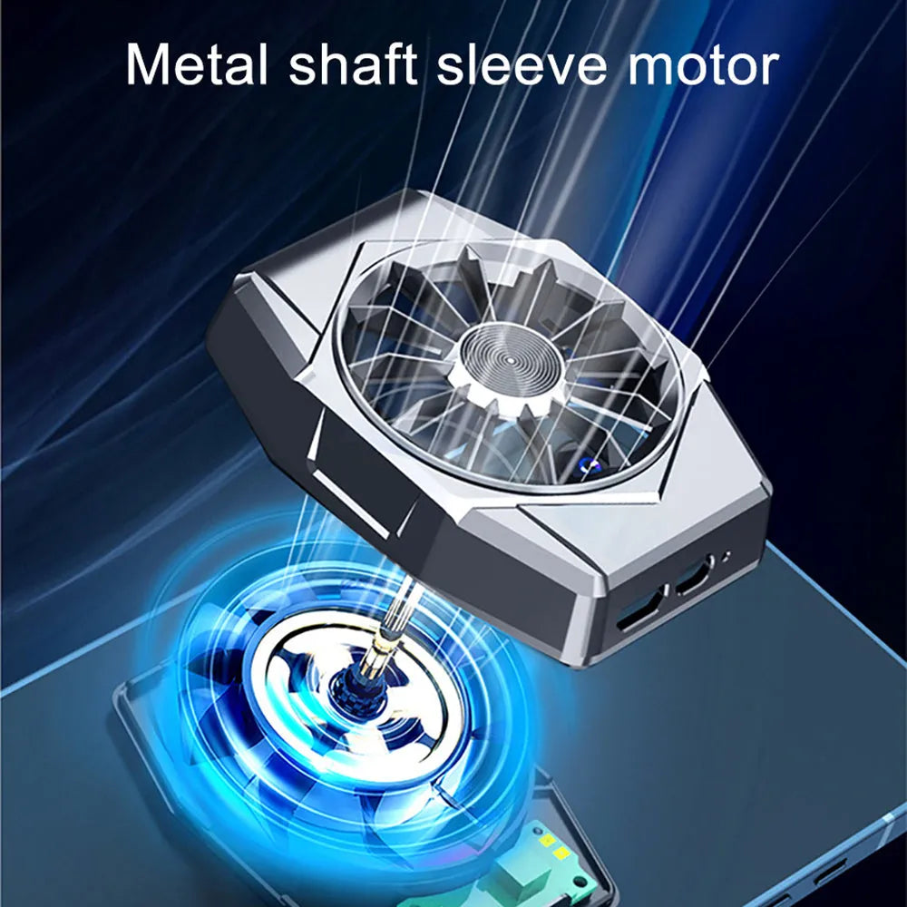 Phone magnetic radiator ABS game cooler with 300mAh battery in black, attached to smartphone