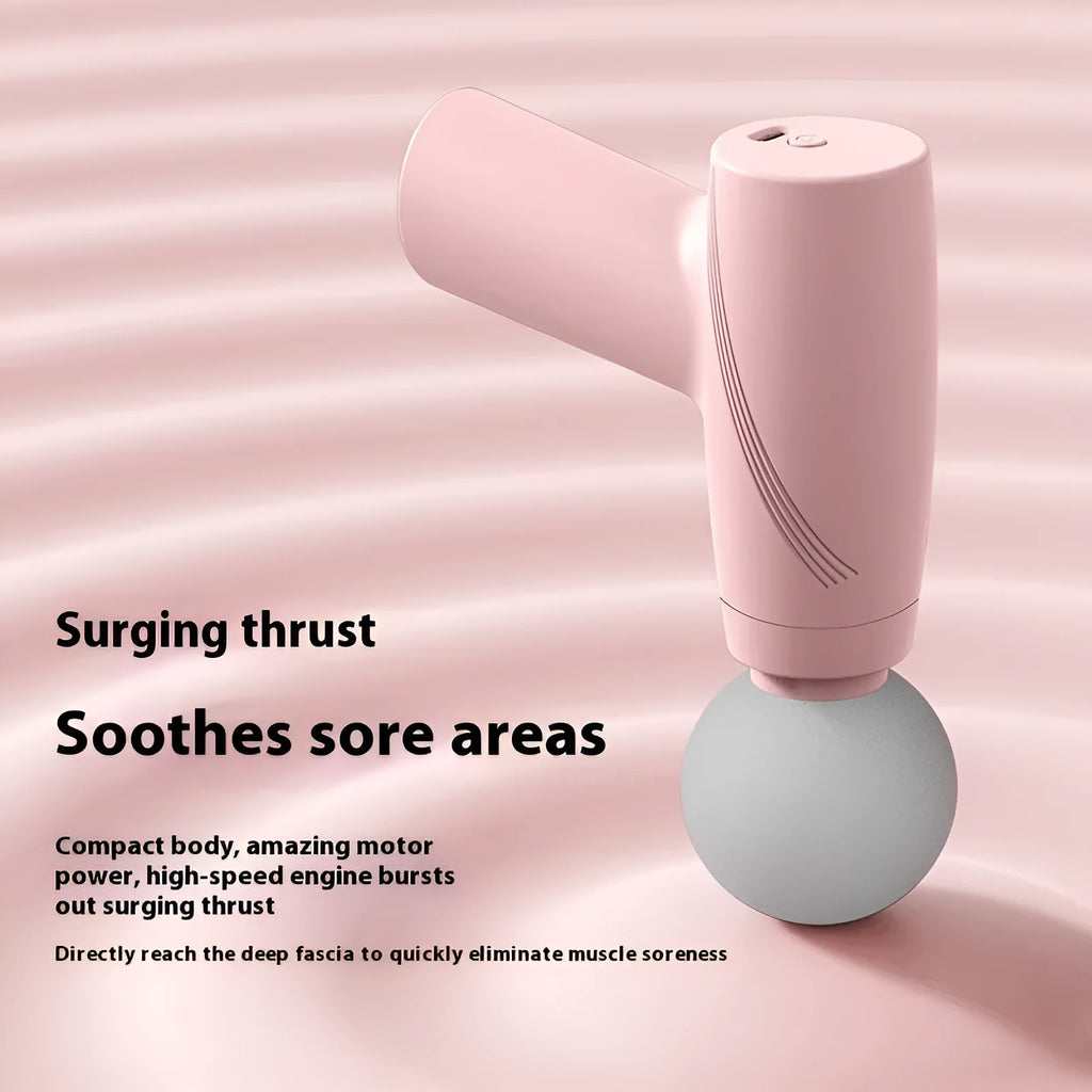 USB portable mini massage gun in white with brushed motor, three speed settings, and digital display