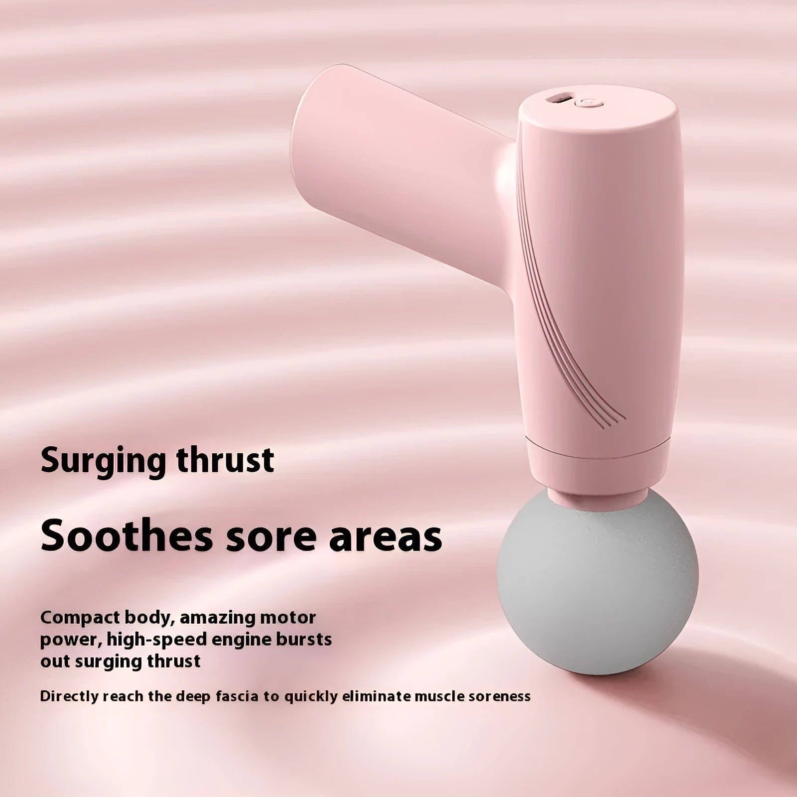 USB portable mini massage gun in white with brushed motor, three speed settings, and digital display