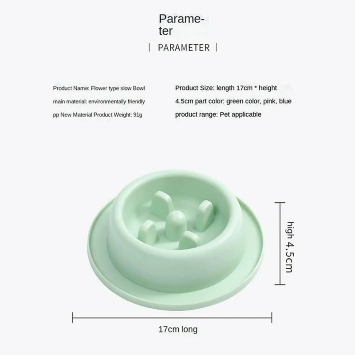 PP plastic slow feeder pet bowl in macaroon colour with raised feeding obstacles