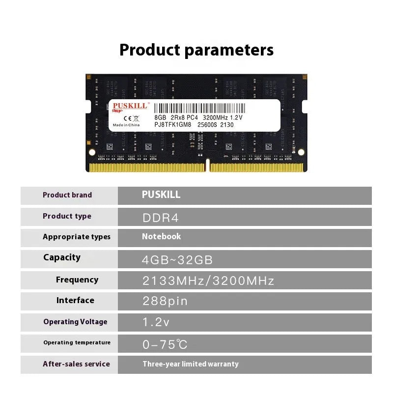 DDR4 laptop memory module with 260-pin connector for notebook upgrades