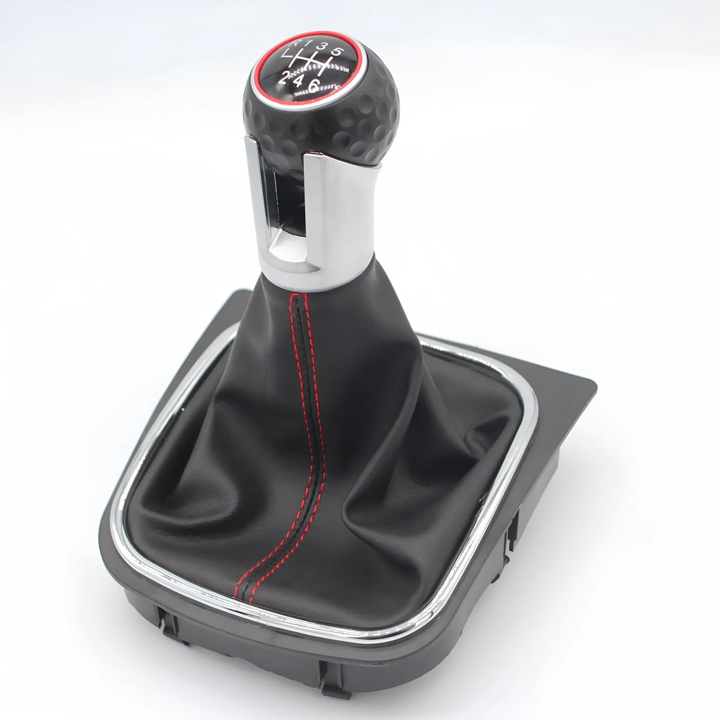 Leather gear knob and dust boot replacement for Volkswagen Golf manual transmission.