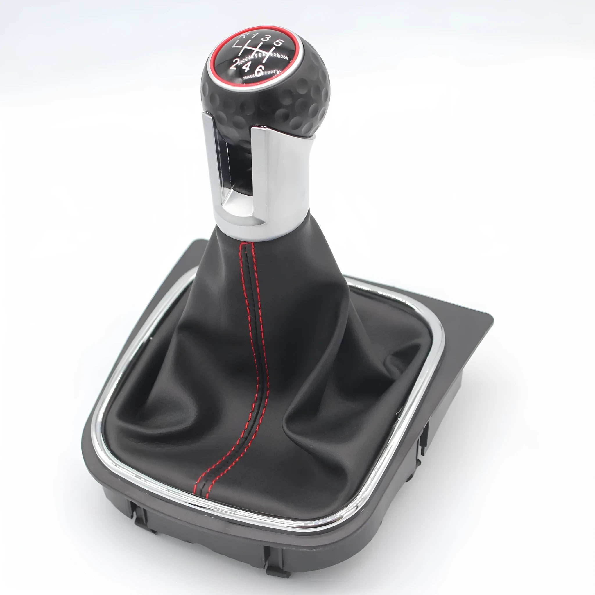 Leather gear knob and dust boot replacement for Volkswagen Golf manual transmission.
