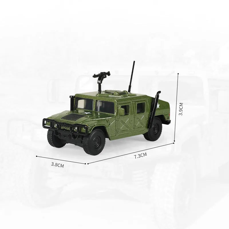 1/64 scale alloy Hummer battlefield vehicle model toy in colour box packaging