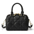 Genuine leather rhombus Boston shoulder messenger bag in cowhide, black colour, 18x11x14cm