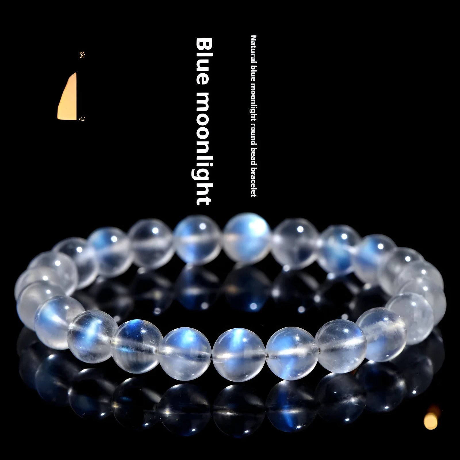 Natural cream body crystal bracelet with blue moonlight gemstone in simple unisex design