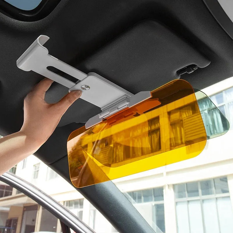 Anti-high beam car sun visor with acrylic lens and telescopic installation system for universal vehicle fitting