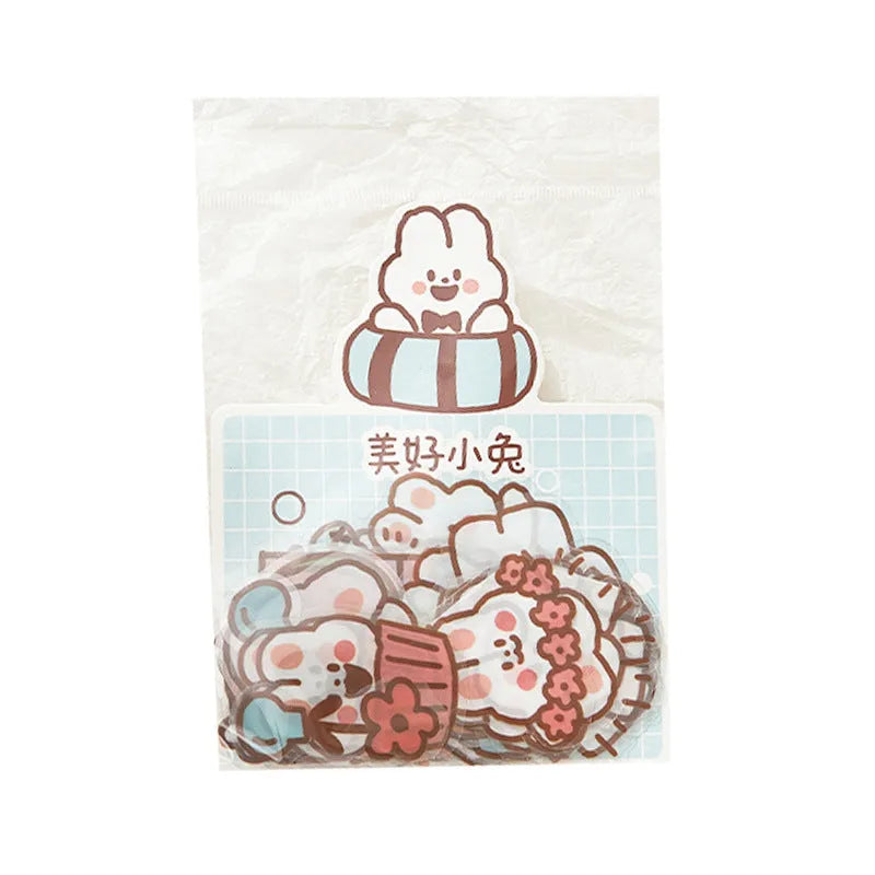 Morning foam PET sticker pack with 40 bear and animal decorative stickers in various styles on white background
