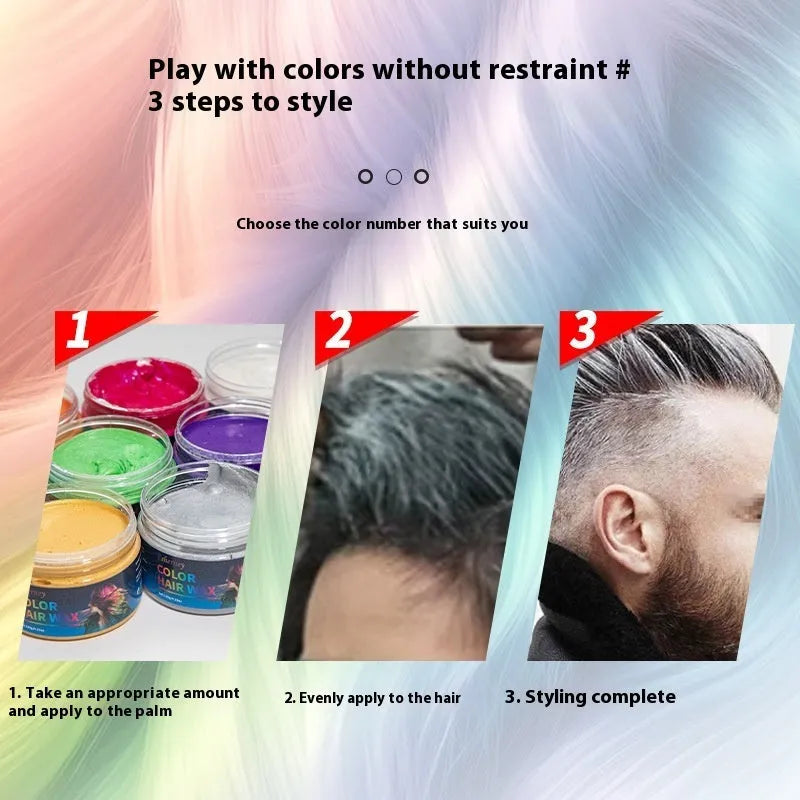 Pot of 120g hair styling clay in one of nine colours like blue, red, or granny grey.