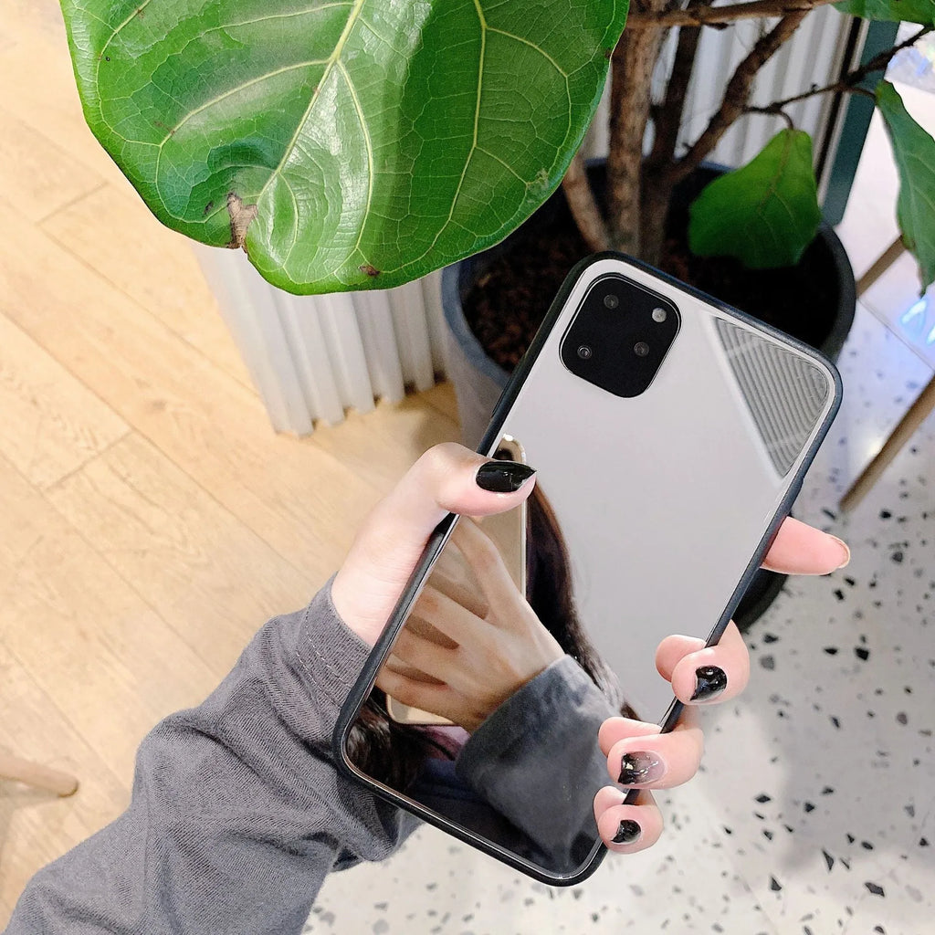 Glass mirror phone case with cosmetic mirror finish for iPhone 14 Pro Max