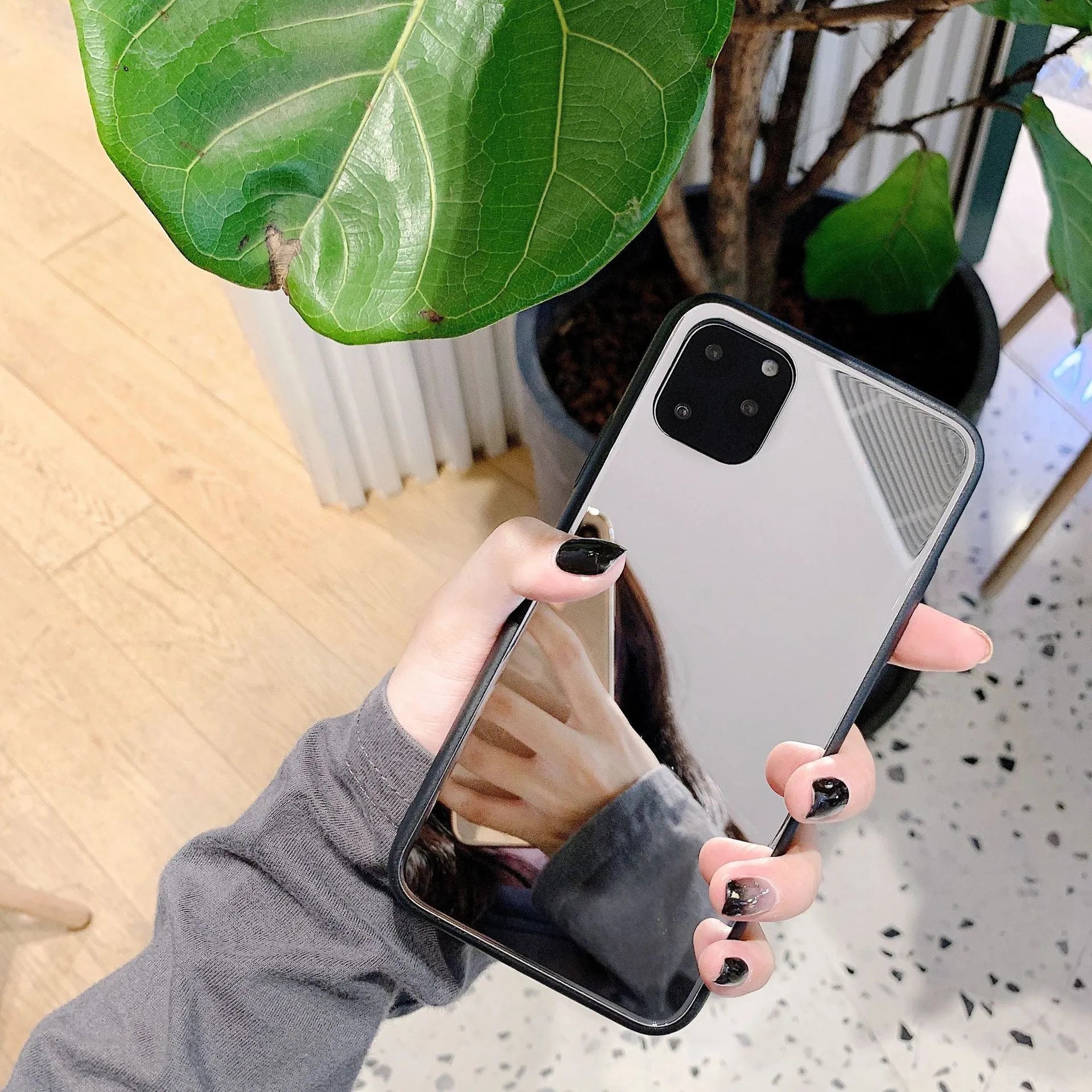 Glass mirror phone case with cosmetic mirror finish for iPhone 14 Pro Max