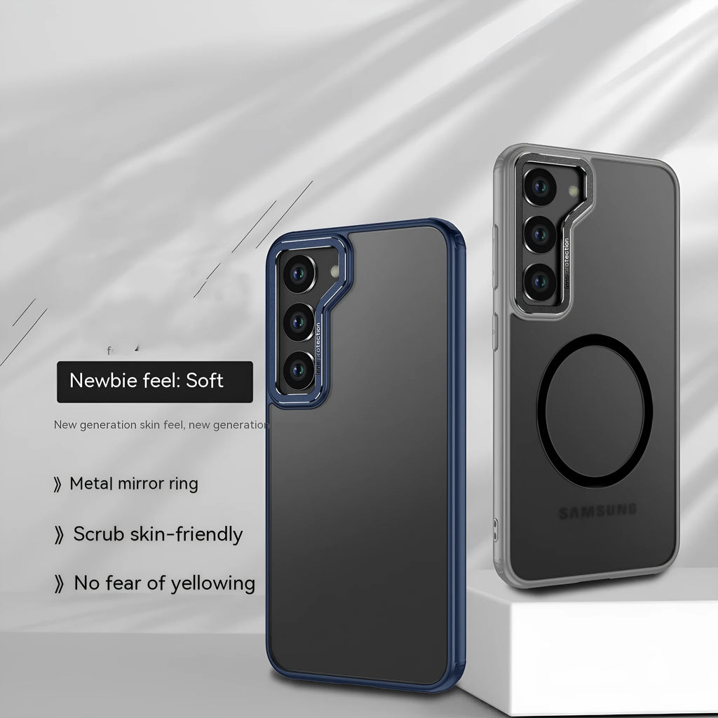 Frosted phone case in grey with magnetic suction for Samsung S23 Ultra and S24, TPU PC drop-resistant cover