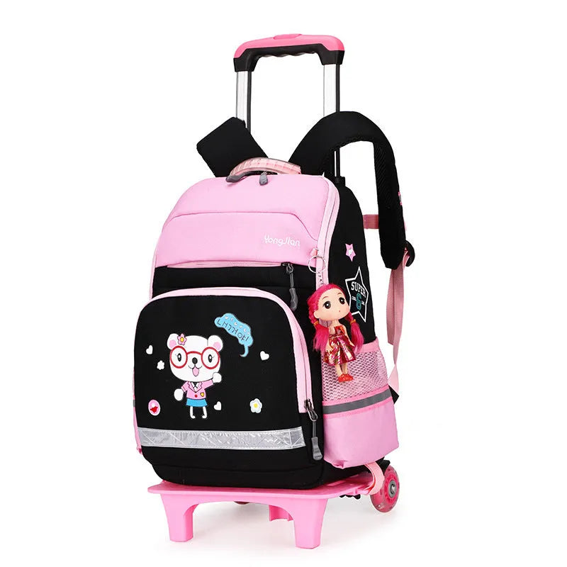 Korean detachable trolley bag for elementary students in black, Oxford cloth, 42cm high with wheeled base