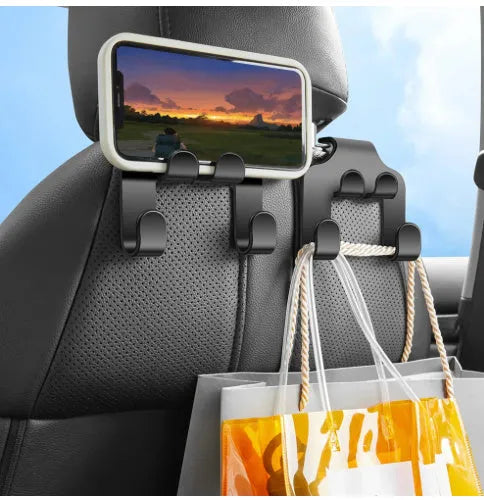 ABS plastic car multifunction hook showing phone bracket and hanging hook functionality for vehicle organisation