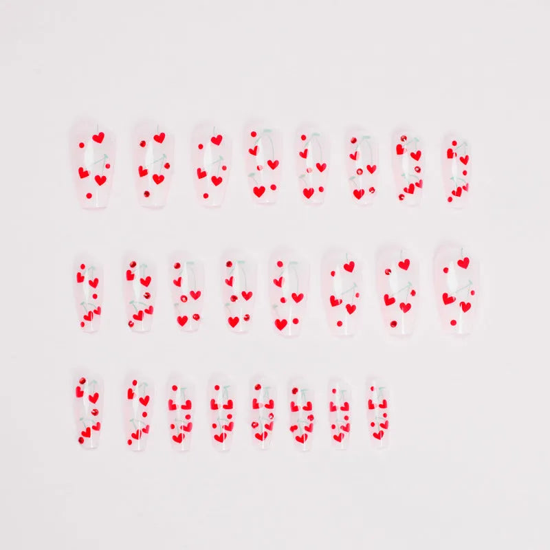 Pack of 24 French Love Red Diamond small cherry nail art armour stickers and glue tube.