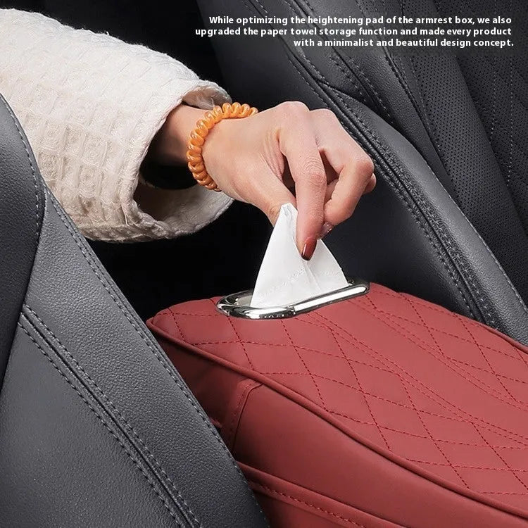 Leather car armrest box cushion tissue holder universal buggy bag 35x16.5cm in beige
