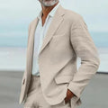 Men's linen blend two-piece suit in beige slim fit jacket and trousers