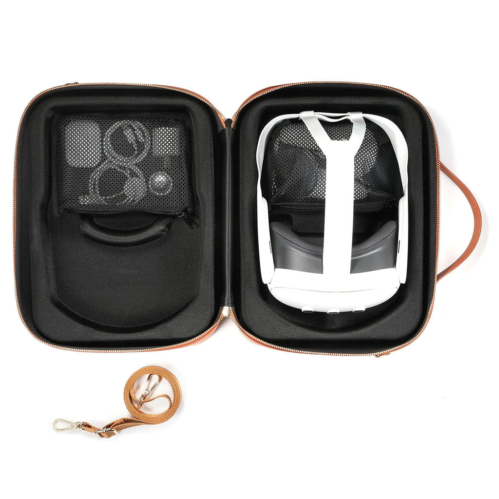 Vision Pro MR glasses storage box in superfiber material showing black and brown colour options