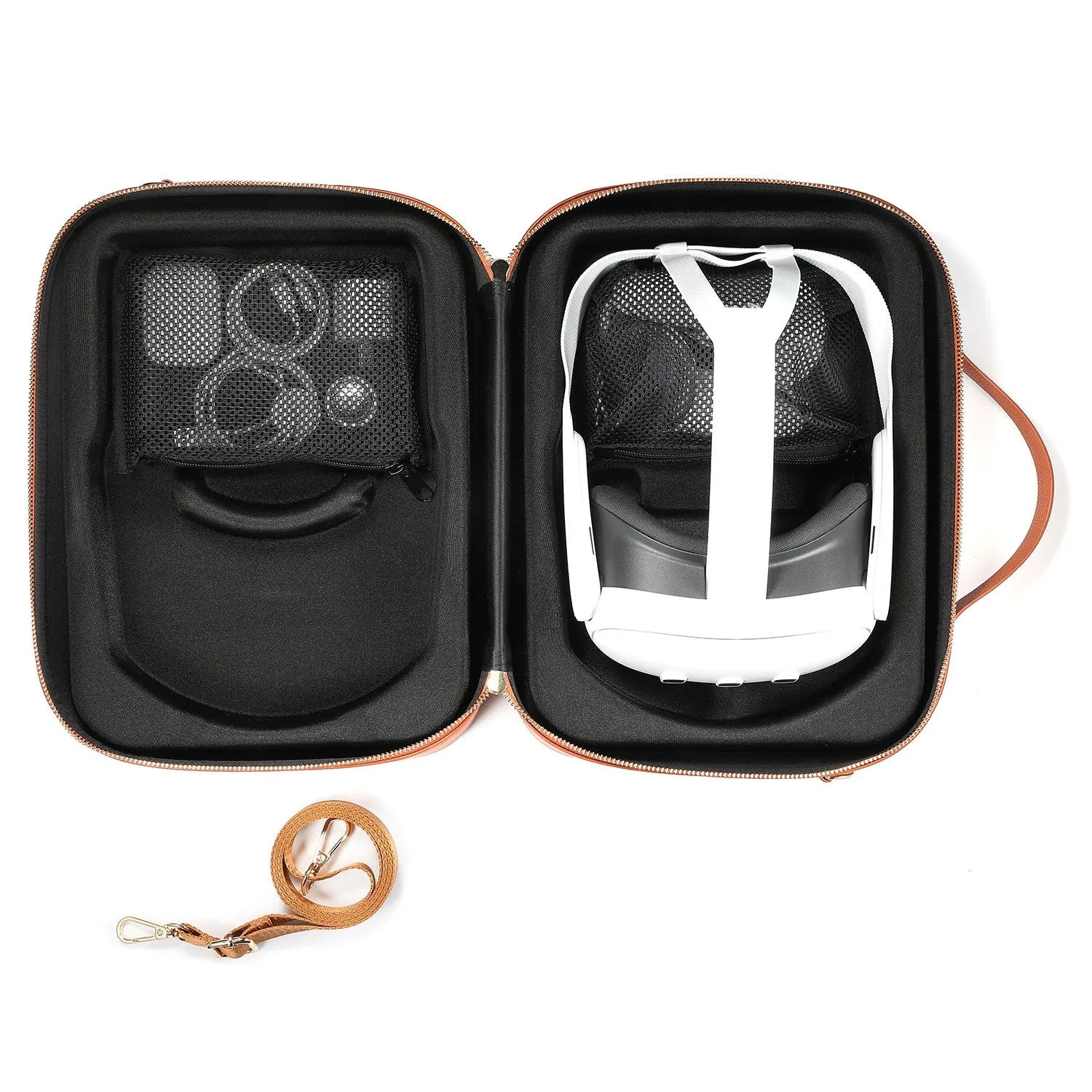 Vision Pro MR glasses storage box in superfiber material showing black and brown colour options