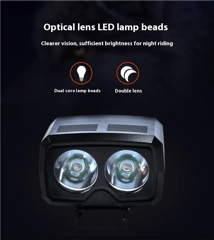 Y15 black cycle front light with CREE-XPE LED beads and quick release bracket on handlebar