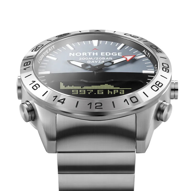 Smartwatch with stainless steel band, luminous screen, silver grey, 48mm case for outdoor sports