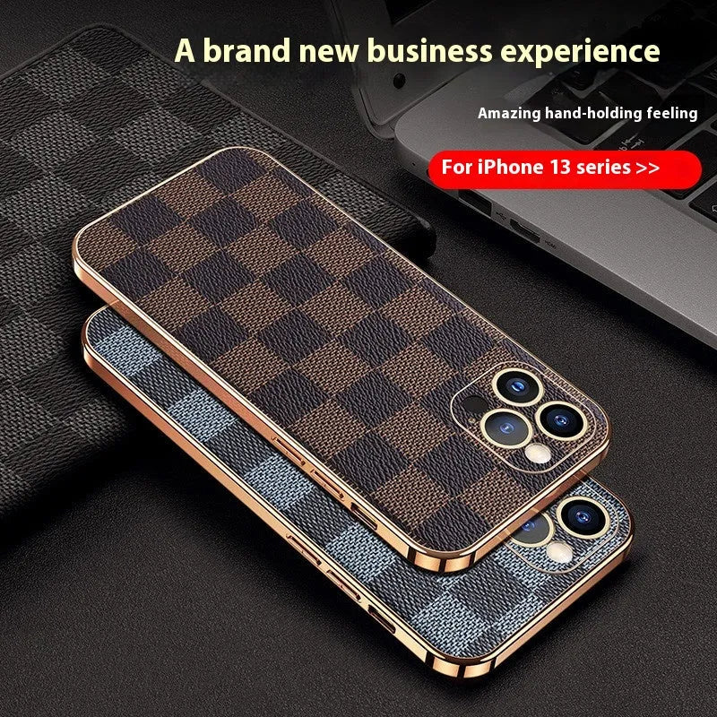 Streamer Plating Plaid TPU phone case in blue for iPhone 12 Pro with shimmery finish