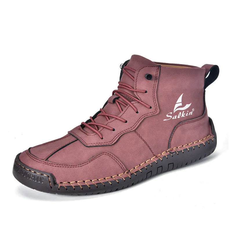 Mid-calf high-top casual boots with round toe and elastic band in artificial PU material