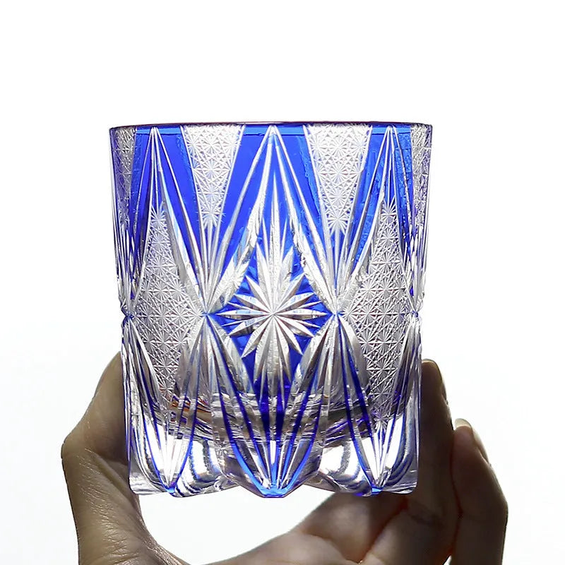 Hand carved blue crystal glass wine glass with 260ml capacity, Japanese mild luxury retro style