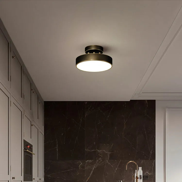Creative round pure copper ceiling lamp in modern simplicity style, available in 15-30cm sizes with black or copper finish