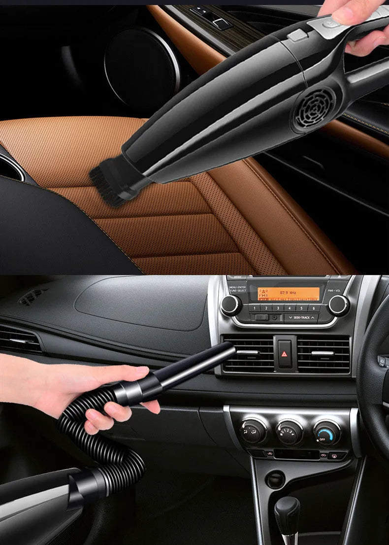 PoHigh Power Hypa black and orange handheld car vacuum cleaner with cigarette lighter plug.