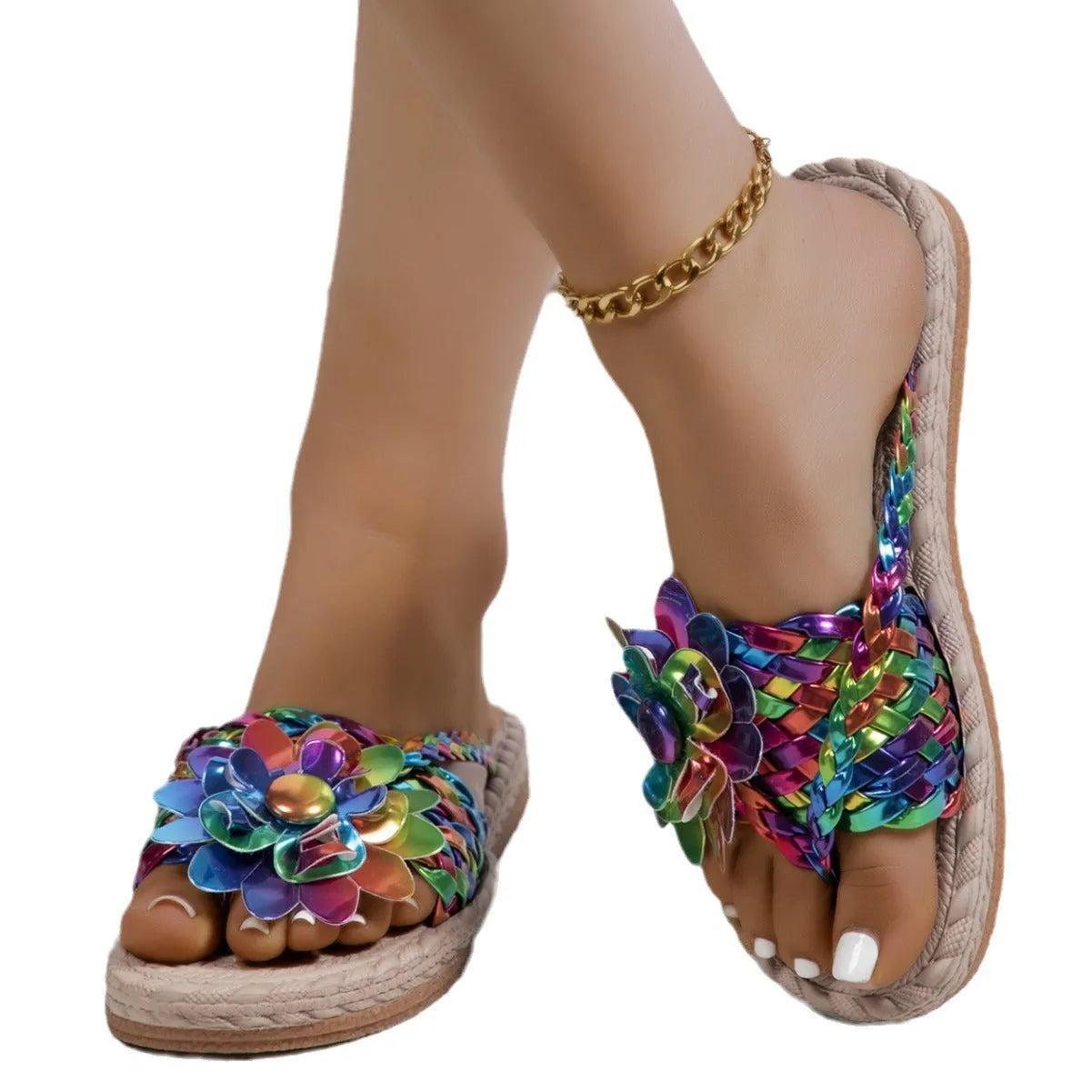 Plus size women's all-match platform sandals in solid colour with PU upper and rubber sole, side view