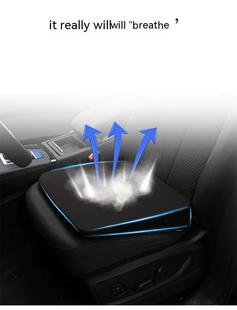 Black car seat cushion with thick 6cm padding for driver height elevation