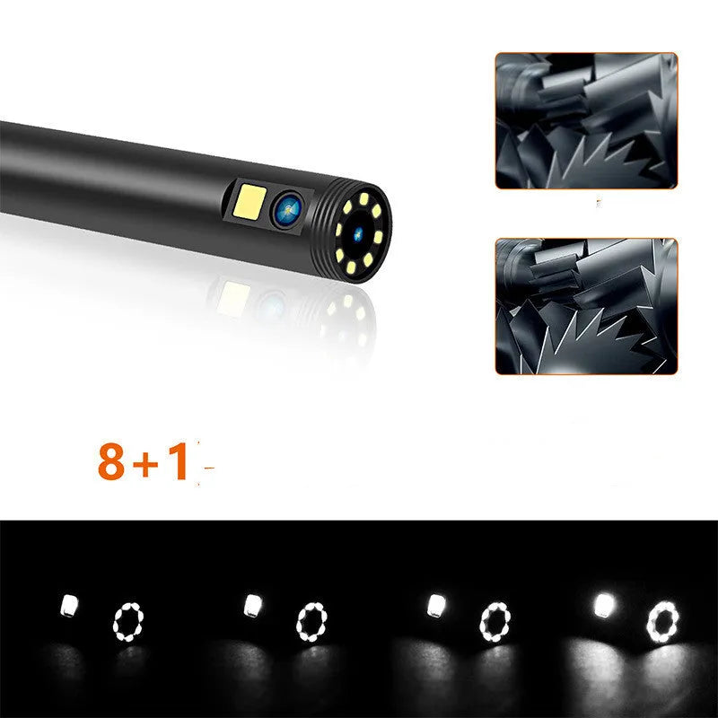 Wireless dual lens endoscope with 5.5mm and 8mm probes, hook and magnet accessories for inspection