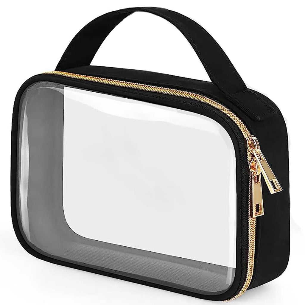 Transparent PVC lipstick storage wash bag measuring 7.85 inches with chain closure in multiple colour options