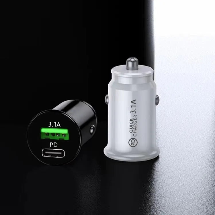 Dual port car charger converter with USB ports in black bare metal finish