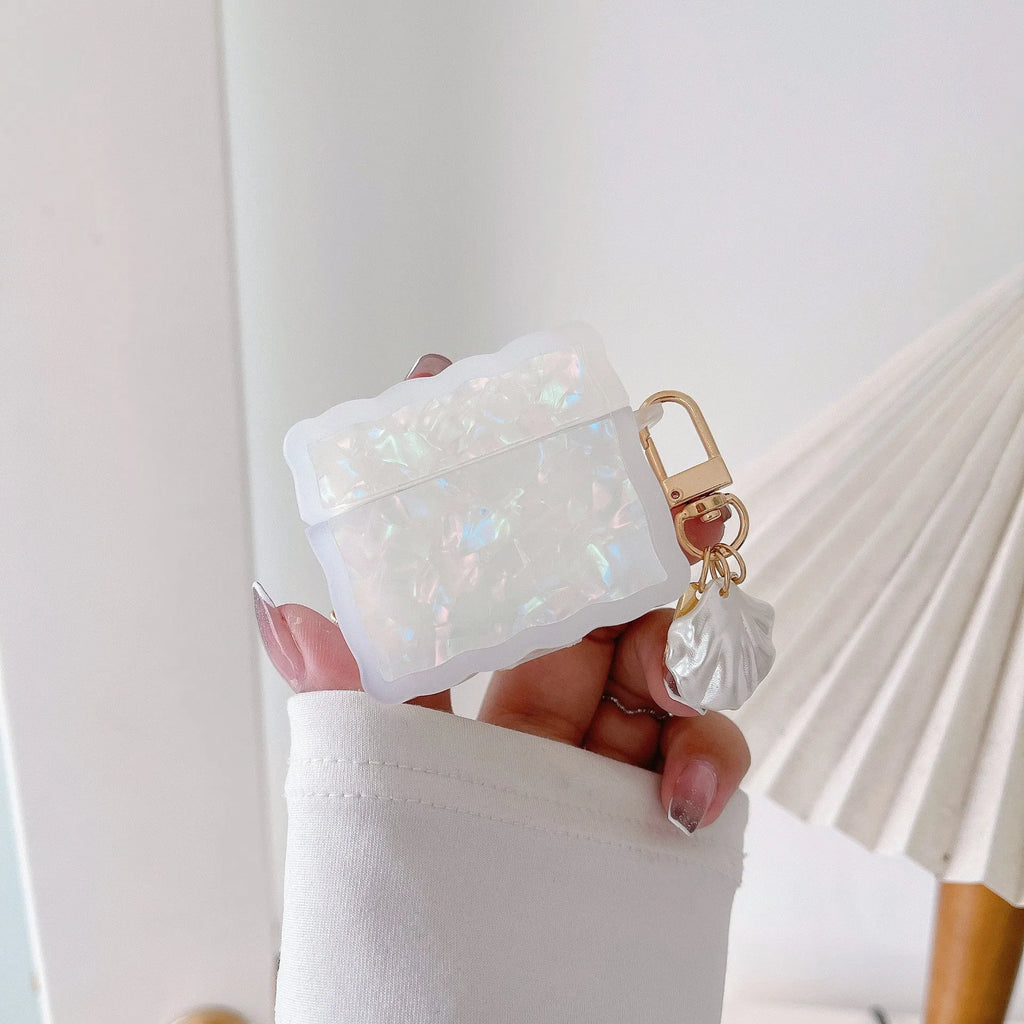 Silicone protective case for AirPods with shell pattern 3D relief design and attached pendant