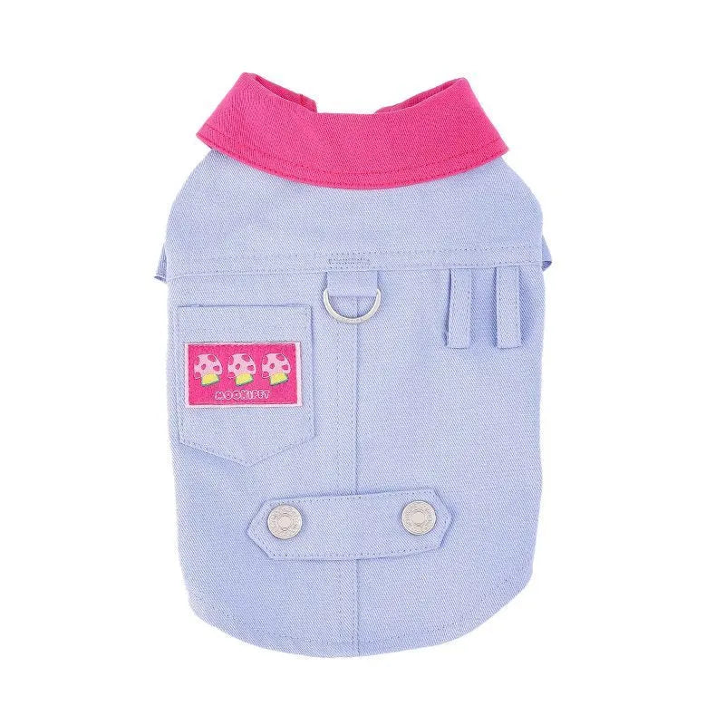 Blue and purple lightweight polyester dog vest with traction rope ring for small breeds summer wear