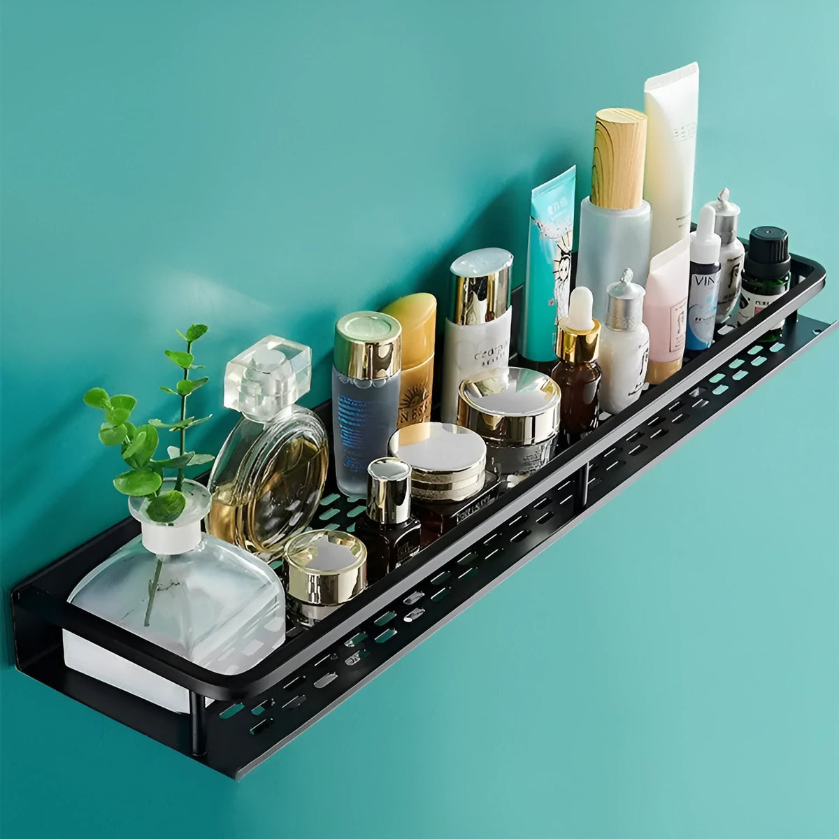 Aluminium two-tier bathroom storage rack with 30cm to 60cm width options and 50KG load