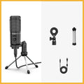 Black USB studio microphone on tripod with shock mount and 150cm cable for desktop recording