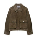 Women's medium thickness PU leather jacket in regular fit with Japanese Korean casual styling