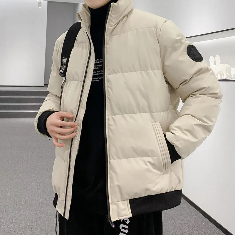 Thick cotton-padded jacket for men, loose fit, polyester, black colour, front view