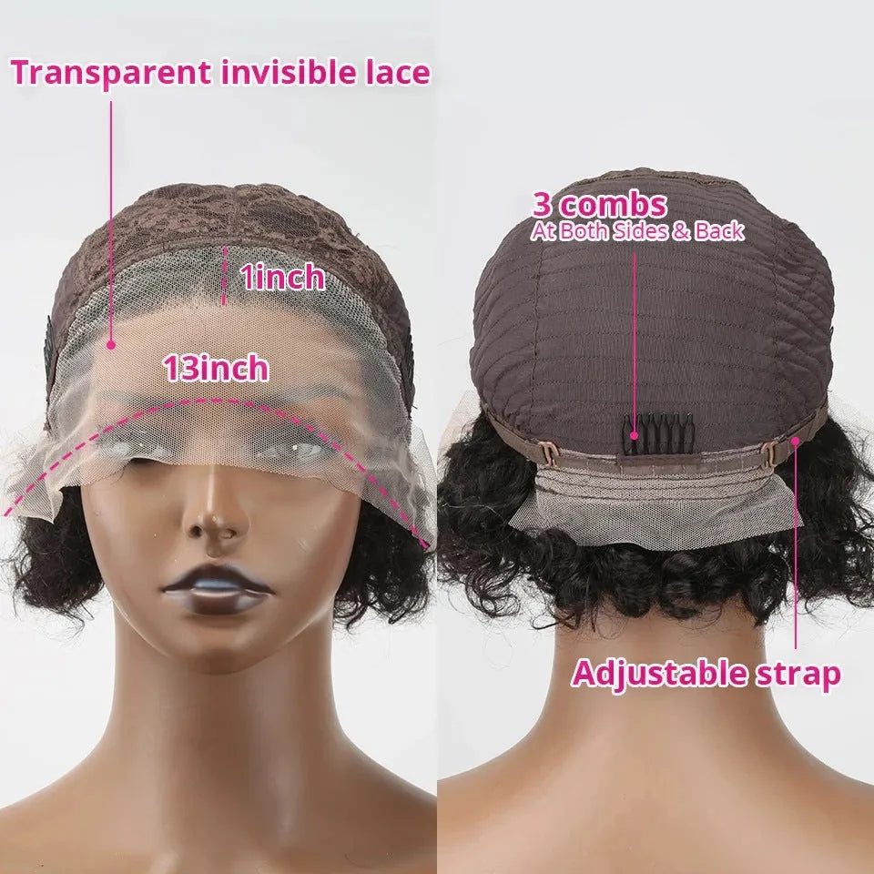 Black lace front hair cover with pre-plucked hairline and 100% human hair on a mannequin head.
