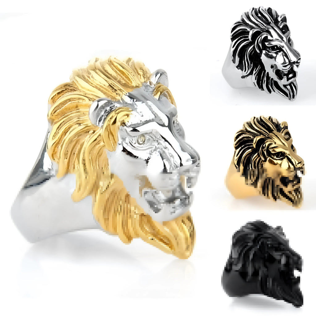 Personality punk lion head ring for men in gold and silver alloy geometric shape on finger