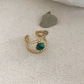 Titanium steel and natural stone open ring with geometric design in JZ0379 green colour