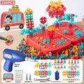 Children screw puzzle toy with electric drill and toolbox set, 230 pieces, astronaut theme, plastic