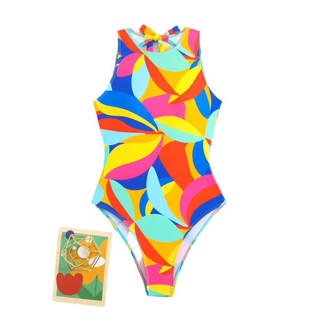 Printed multi-color one-piece swimsuit for women, tight fit, European and American style, available in three colours