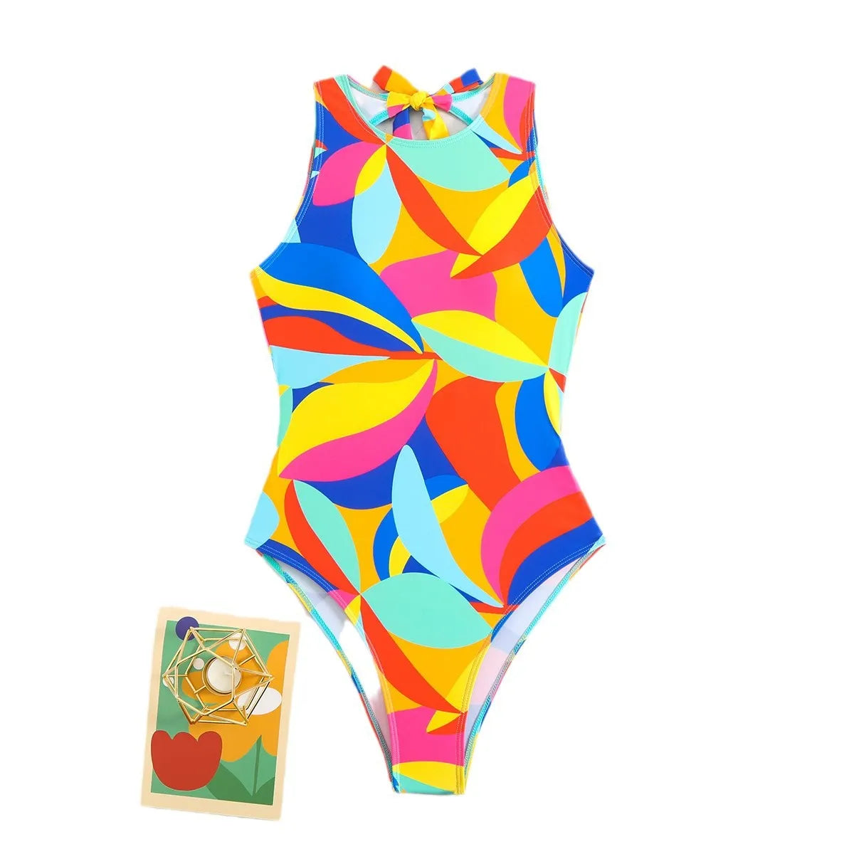 Printed multi-color one-piece swimsuit for women, tight fit, European and American style, available in three colours