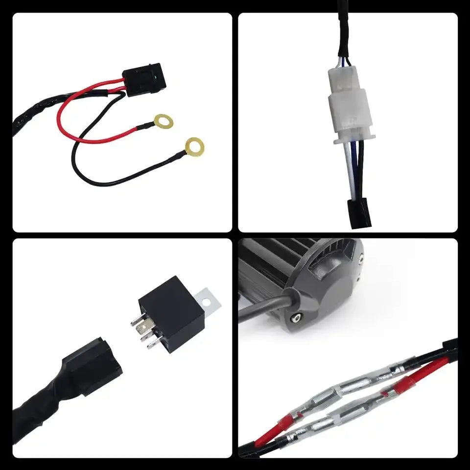 One drag two LED work light wiring harness with 2 metre silicone cable for automotive roof spotlights