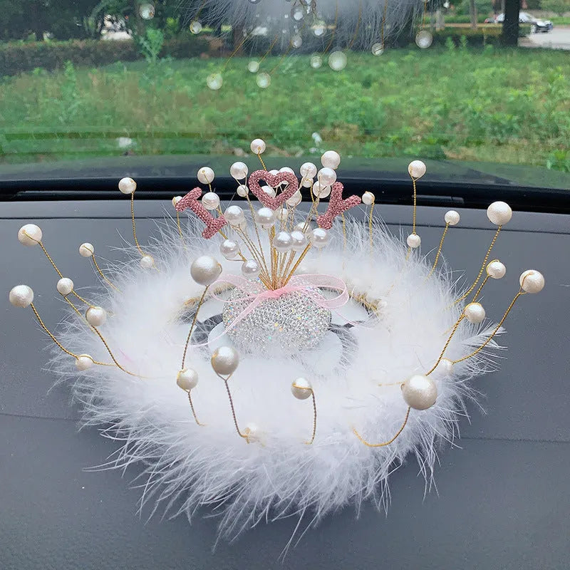 Clay diamond star car console decoration in pearl colours with heart and starry sky motifs